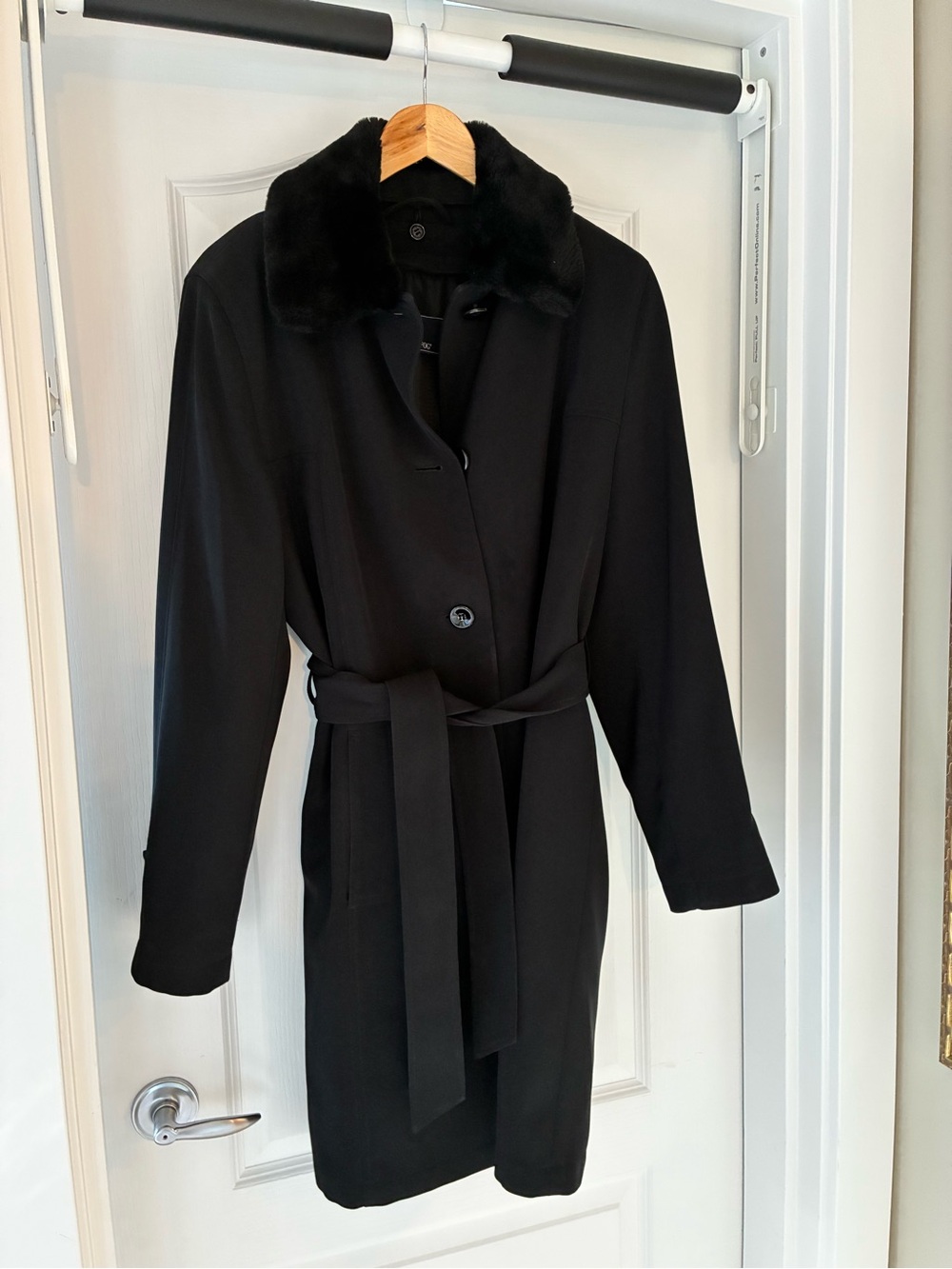 London Fog Black Trench Coat with Belted Waist